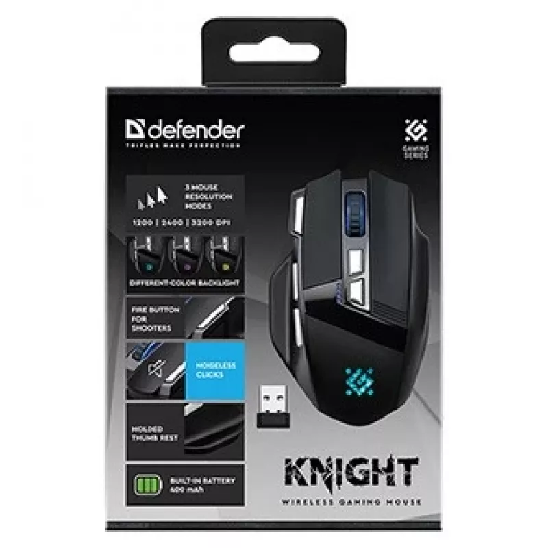 Muis DEFENDER GM-885 KNIGHT RF WIRELESS 3200dpi 8P zwart