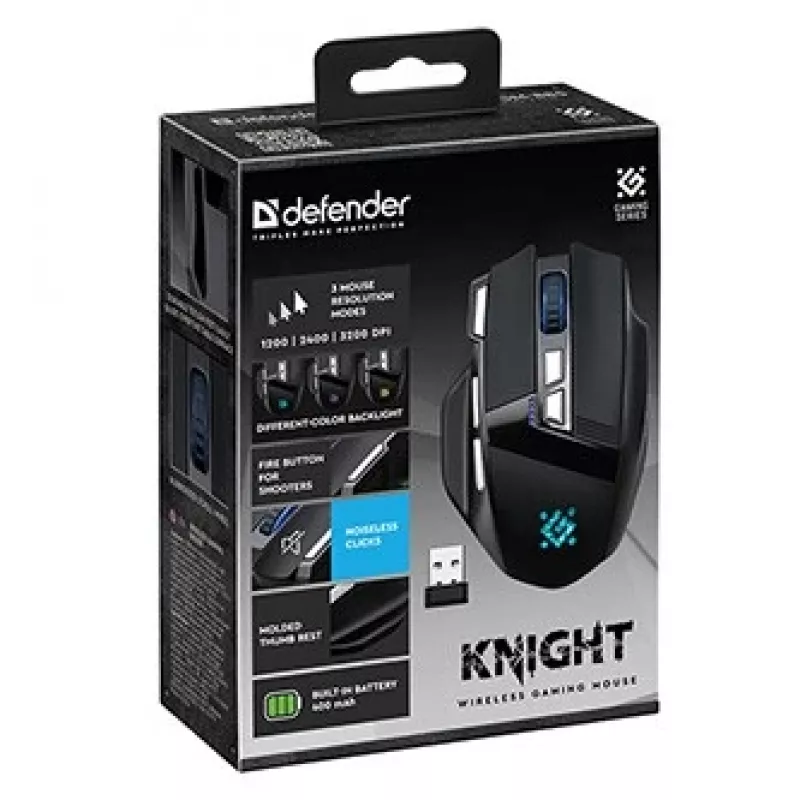 Muis DEFENDER GM-885 KNIGHT RF WIRELESS 3200dpi 8P zwart