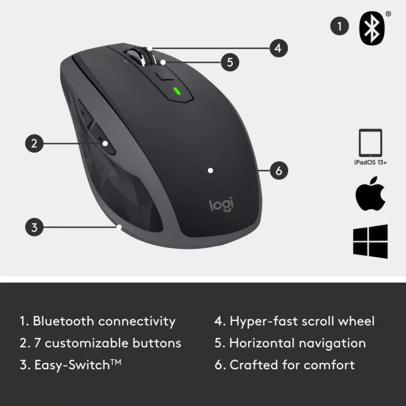 MX Anywhere 2S Draadloze muis/Graphite - BT - N/A