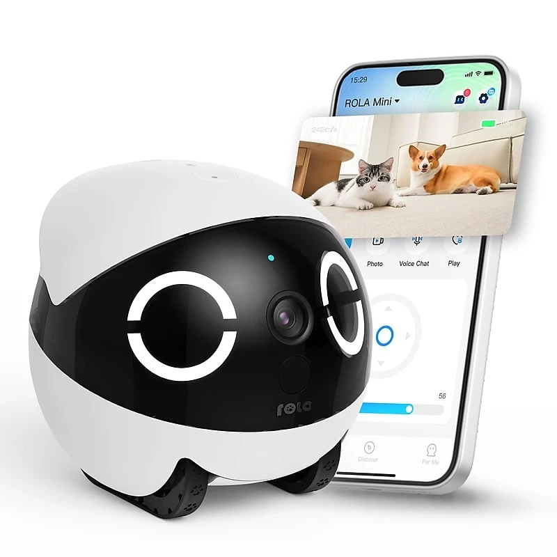 Enabot ROLA Mini huisdiergezelschapsrobot, laser, 5000 mAh, wit/zwart