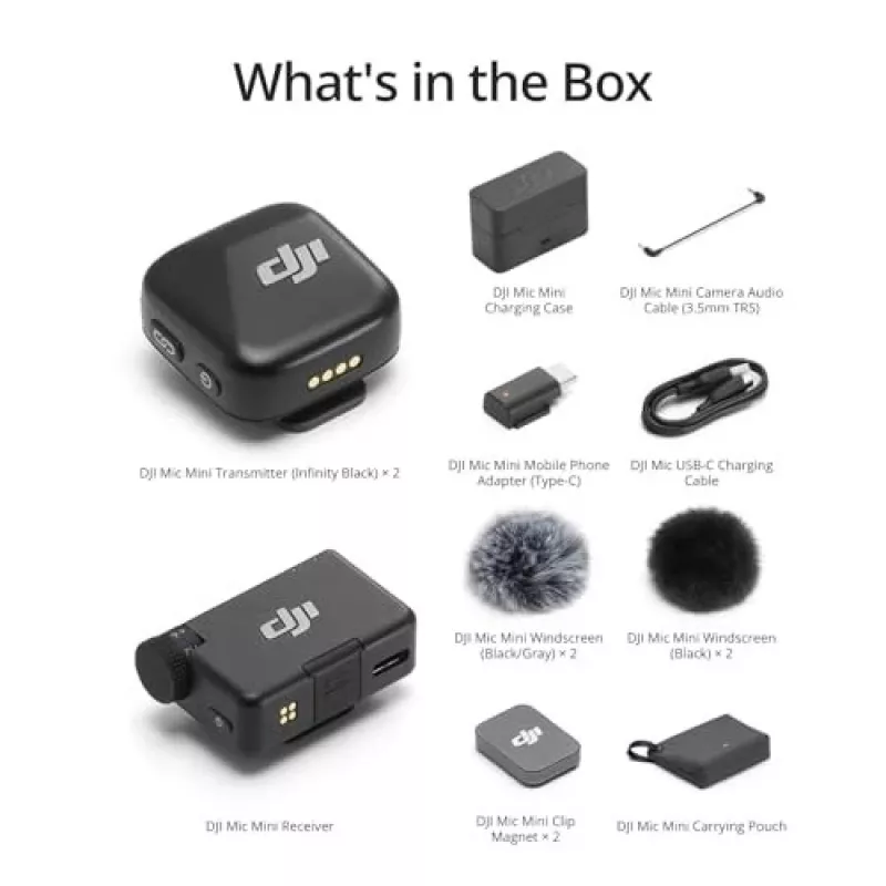 DJI Mic Mini (2 TX + 1 RX + oplaadcase) draadloze microfoonkit - donkergrijs