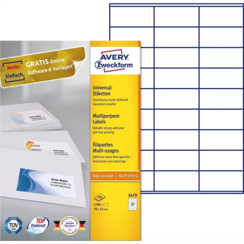 Avery-Zweckform 3479 etiketten wit papier 70x32mm permanente lijm