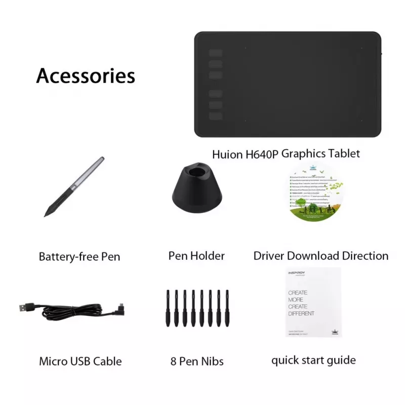 HUION H640P tekentablet 5080 lpi 160 x 99 mm USB zwart
