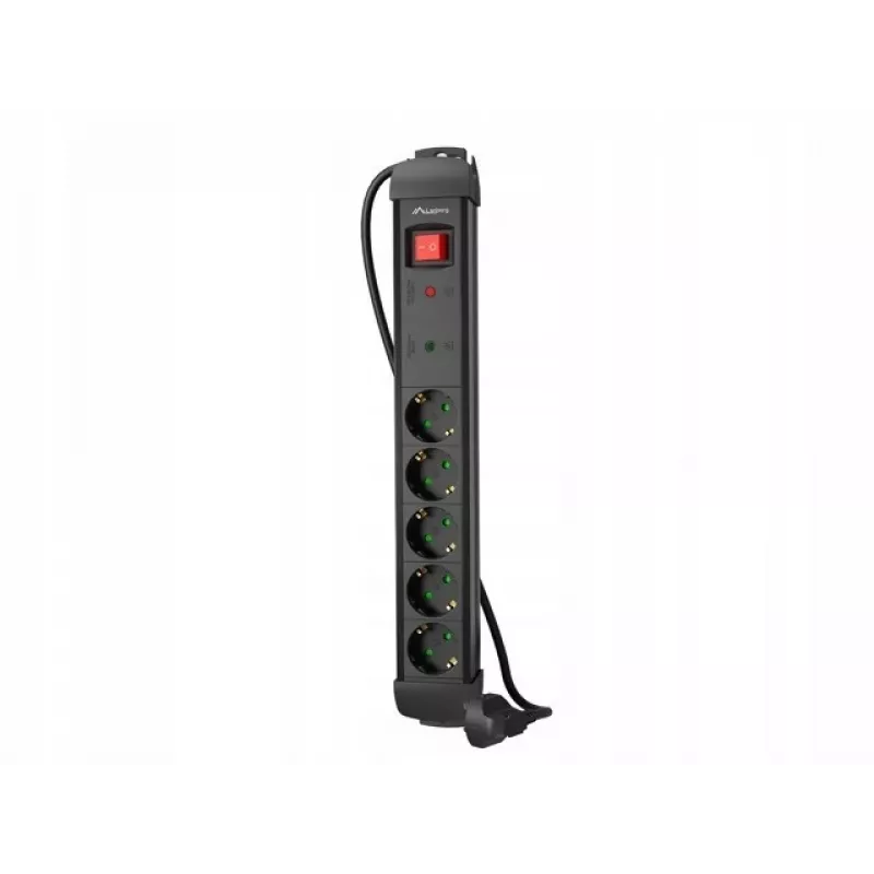 Lanberg SP1-05F-0300-BK stroomverlengkabel 3 m 5 AC-stopcontacten binnen zwart