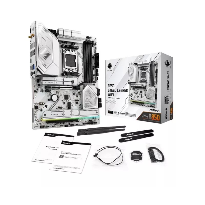 Moederbord ASROCK B850 Steel Legend WiFi ATX — AMD B850, socket AM5, DDR5, 4x DIMM, 4x M.2, Wi-Fi 7, 2.5Gb LAN