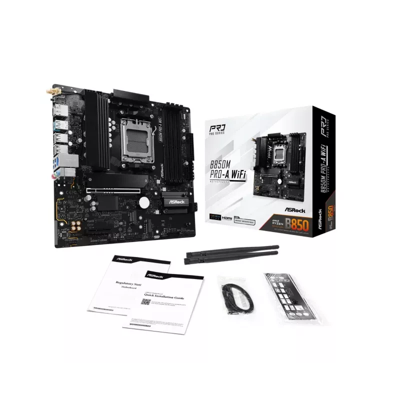 Moederbord ASRock B850M Pro-A WiFi micro ATX – AMD B850, socket AM5, DDR5, 4x DIMM, 256 GB, Wi-Fi, 2,5-Gb-LAN