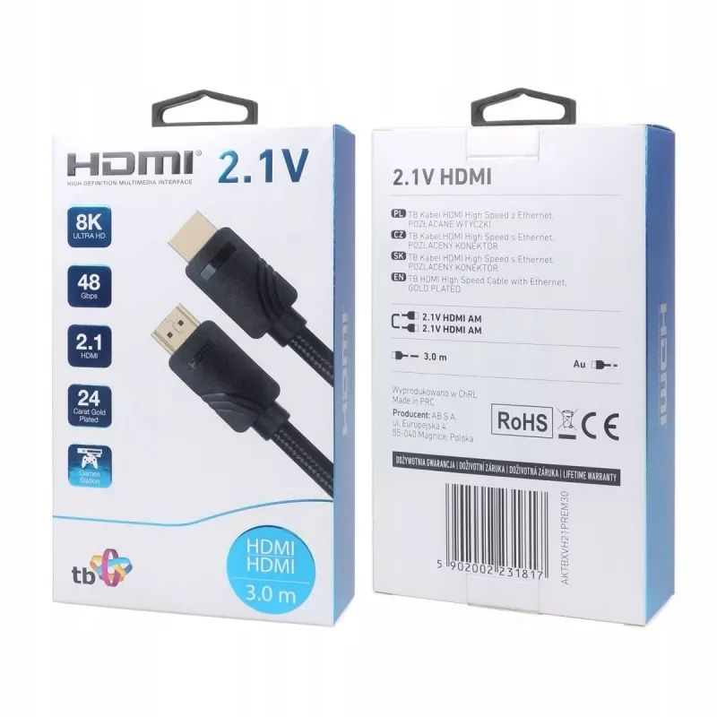 HDMI-kabel v 2.1 Premium 3 m 8K zwart voor gamers ontwikkeld