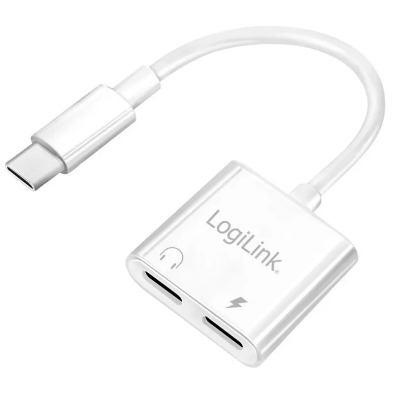 LogiLink USB-C audio-adapter USB-C/M naar 2x USB-C/F 60W PD wit