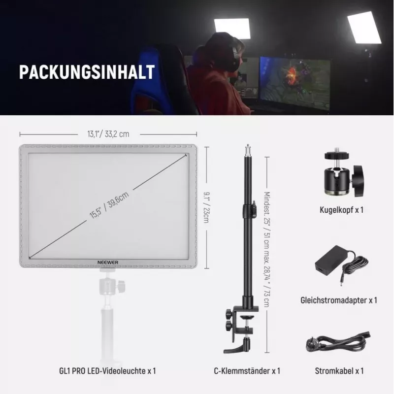 LED-lamp Neewer GL1 Pro 2900–7000K draagbaar bi-color studiolicht met instelbare kleurtemperatuur