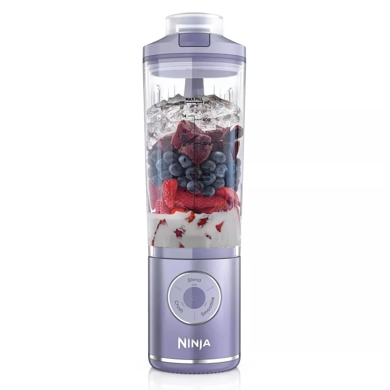 Draagbare blender Ninja BC251EULD — 0,57 l-beker, accu 11,1 V, roestvrijstalen mes, lavendelkleurig/transparant