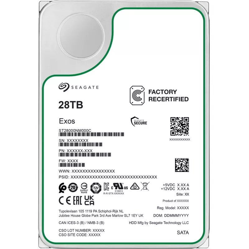 Seagate Exos ST28000NM000C-FR 28 TB SATA-600 harde schijf, 7200 rpm, Factory Refurbished
