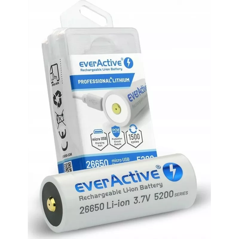Oplaadbare accu everActive EV26650-52M 3,7V 5200mAh met micro-USB-laadfunctie