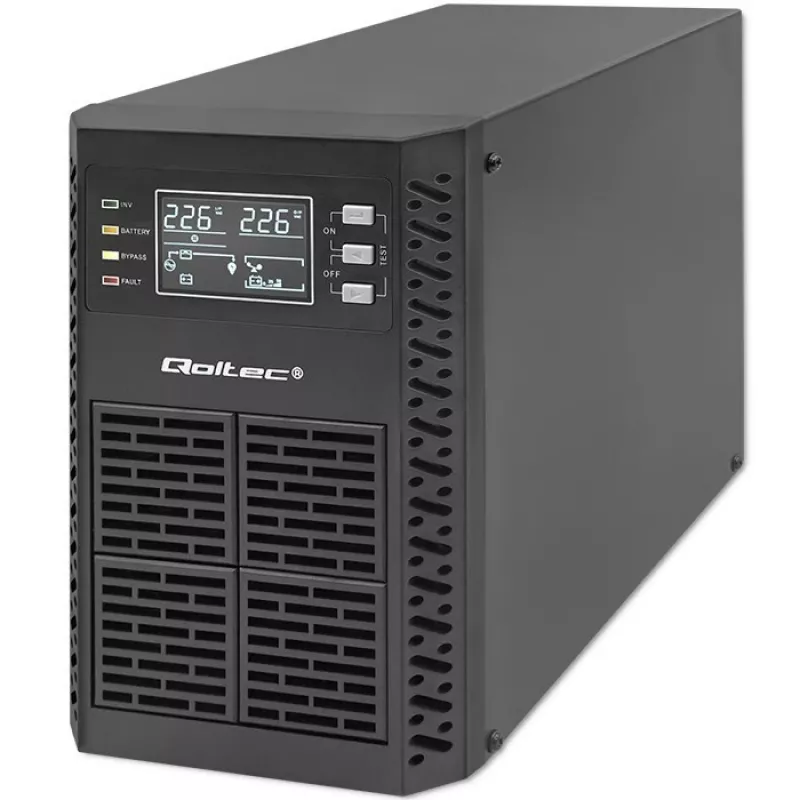 Qoltec UPS onderbrekingsvrije stroomvoorziening | 1kVA | 1000W | vermogensfactor 1,0 | LCD | EPO | USB | online