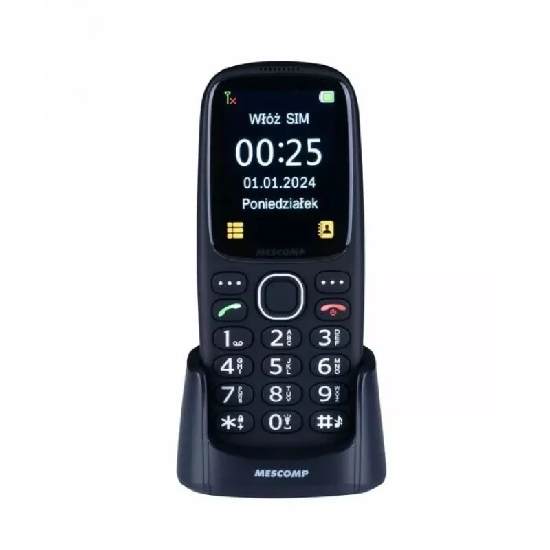 Mobiele telefoon Mescomp MT-166 Edgar, elegant, voor senioren, 4G, zwart