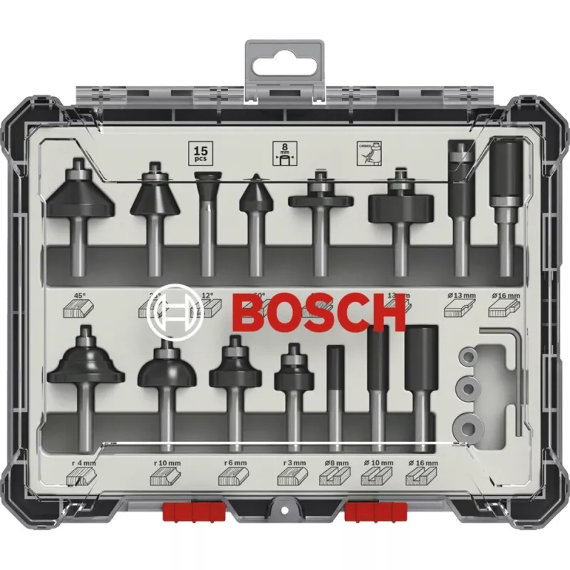 Bosch 2 607 017 472 Frezenset, 15 stuks, 8 mm schacht