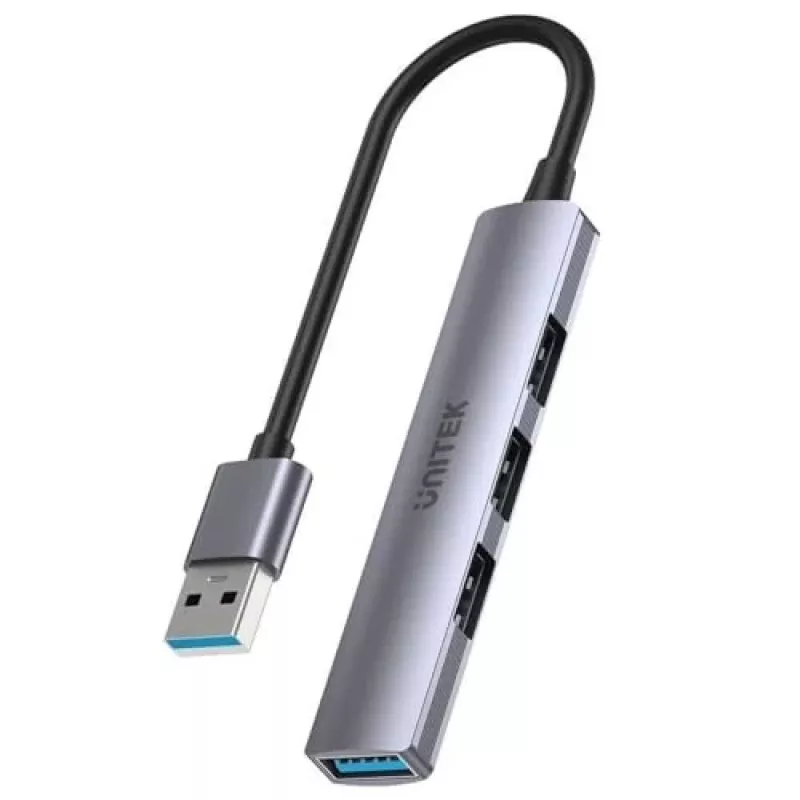 Unitek H1208A USB-A-hub, 4 poorten (1x USB-A 5 Gbps, 3x USB-A 2.0), aluminium, zilver