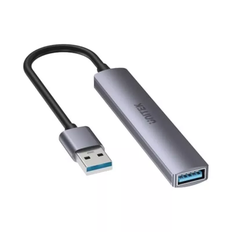 Unitek H1208A USB-A-hub, 4 poorten (1x USB-A 5 Gbps, 3x USB-A 2.0), aluminium, zilver