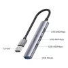 Unitek H1208A USB-A-hub, 4 poorten (1x USB-A 5 Gbps, 3x USB-A 2.0), aluminium, zilver