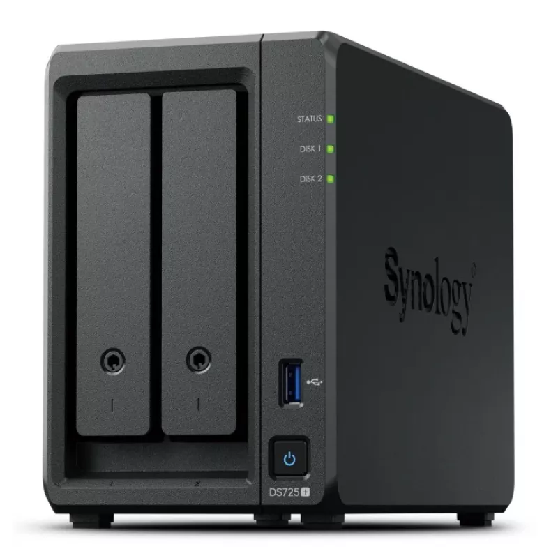 NAS Synology DiskStation DS725+ 2-bay Ryzen R1600 4GB DDR4 ECC, 2.5GbE, 2x M.2, RAID-ondersteuning, 0TB, zwart