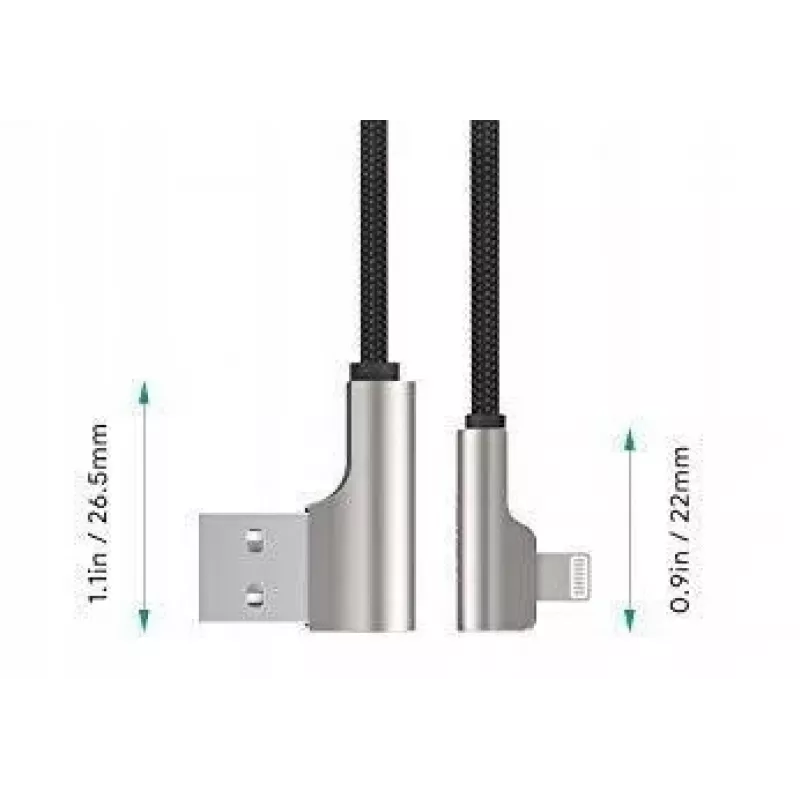 CB-AL01 Black Oem nylon kabel USB Lightning 2m 90-degree connectors C