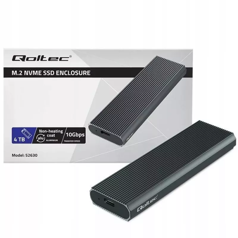 M.2 NVMe SSD-behuizing QOLTEC 52630 - USB 3.1 Gen2 10Gb/s, voor M.2 NVMe-drives