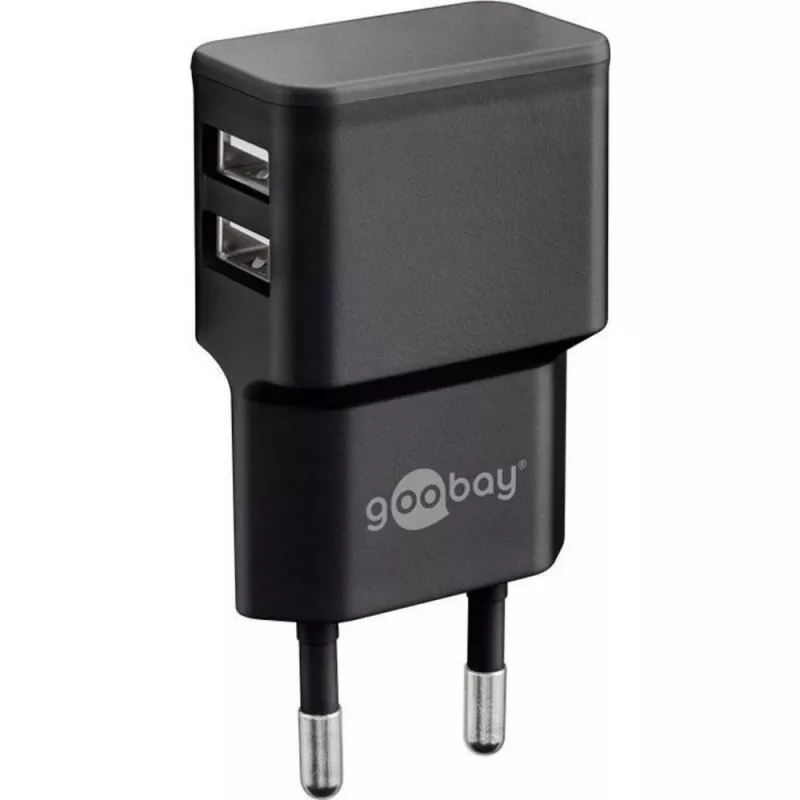 Wentronic goobay dual-USB-oplader - voeding - 12 watt - 2,4 A - 2 uitgangen (USB) - zwart (44951)