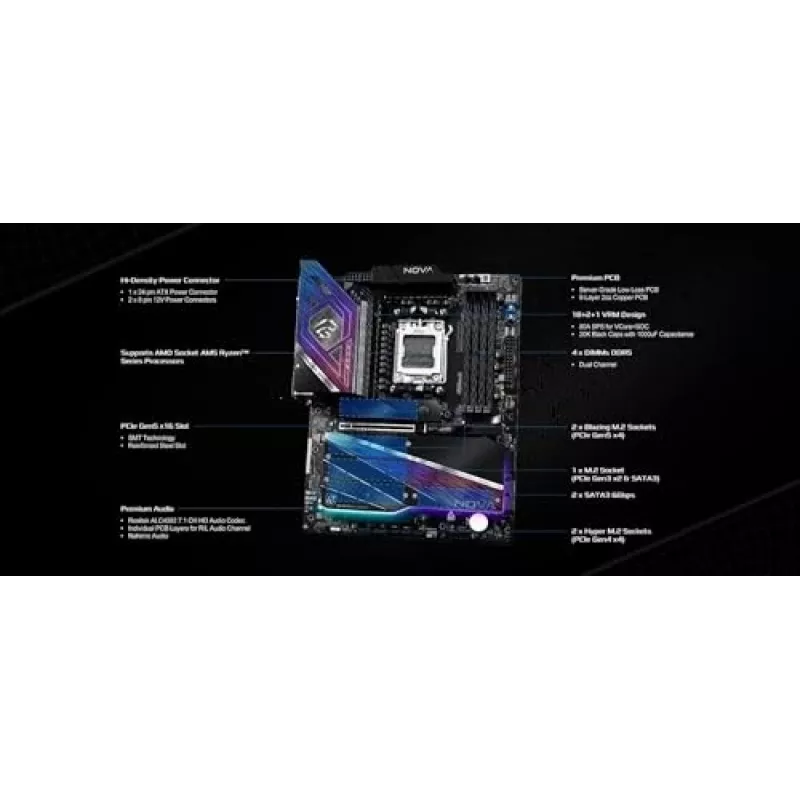 Moederbord ASRock X870 NOVA WIFI — AMD X870, socket AM5, ATX, 4× DIMM DDR5, 256 GB, Wi-Fi 7, 2,5 GbE
