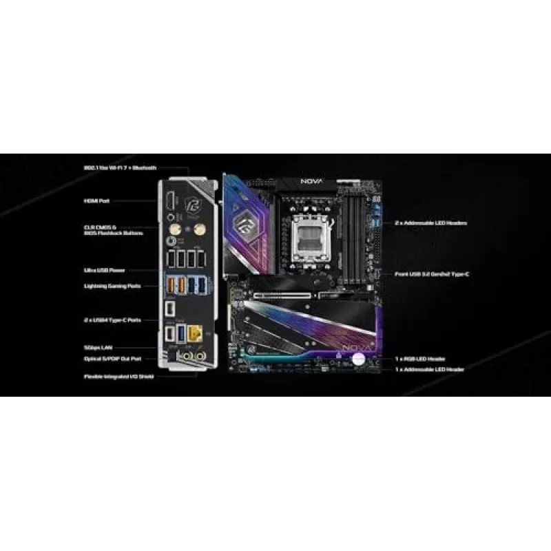 Moederbord ASRock X870 NOVA WIFI — AMD X870, socket AM5, ATX, 4× DIMM DDR5, 256 GB, Wi-Fi 7, 2,5 GbE