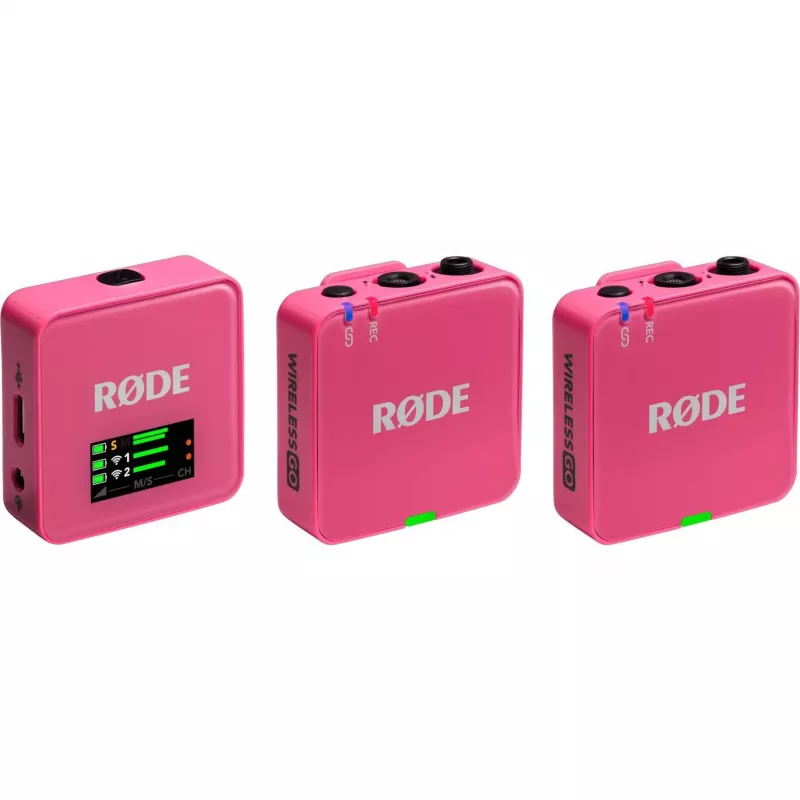 Draadloze microfoon RODE Wireless GO III roze — compact tweekanaals zender- en ontvangersysteem