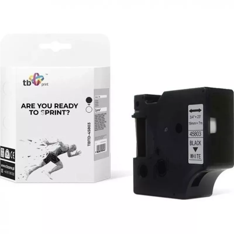 TBP TBTD-45803 DYMO-compatibele labeltape, 19 mm x 7 m, zwart op wit