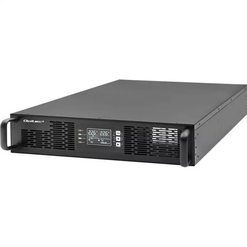 Qoltec UPS AWARYJNY DO RACK 3KVA 3000W vermogensfactor 1.0 LCD EPO USB on-LINE (3VA, 3000W, dubbelconversie online-UPS), UPS