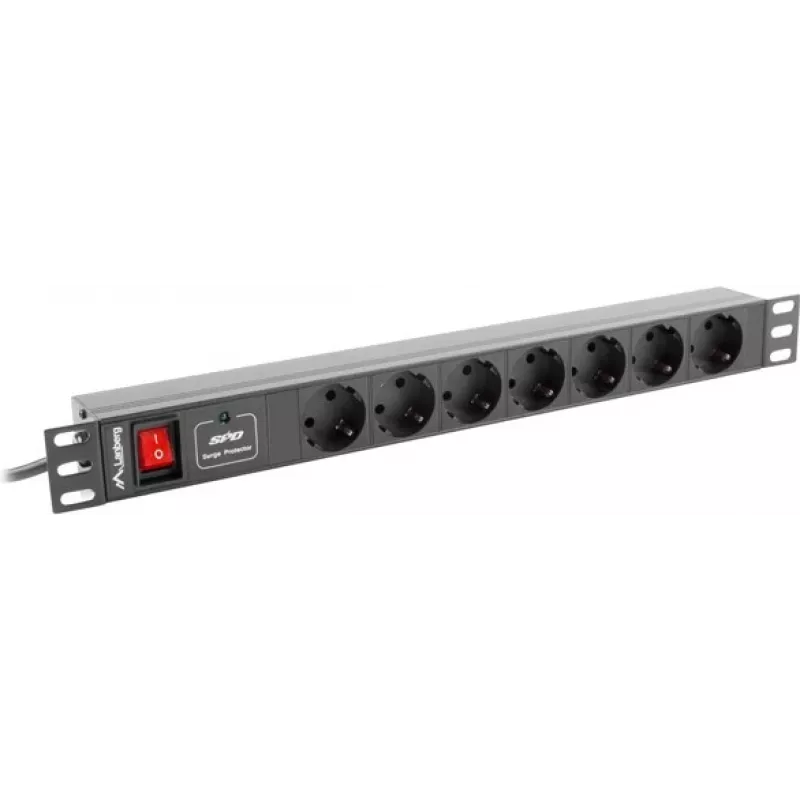 Lanberg | stroomverdeeleenheid (PDU) 19 inch 1U 10A 2M 7x Schuko-stopcontacten | PDU-07F-0200-IEC-BK