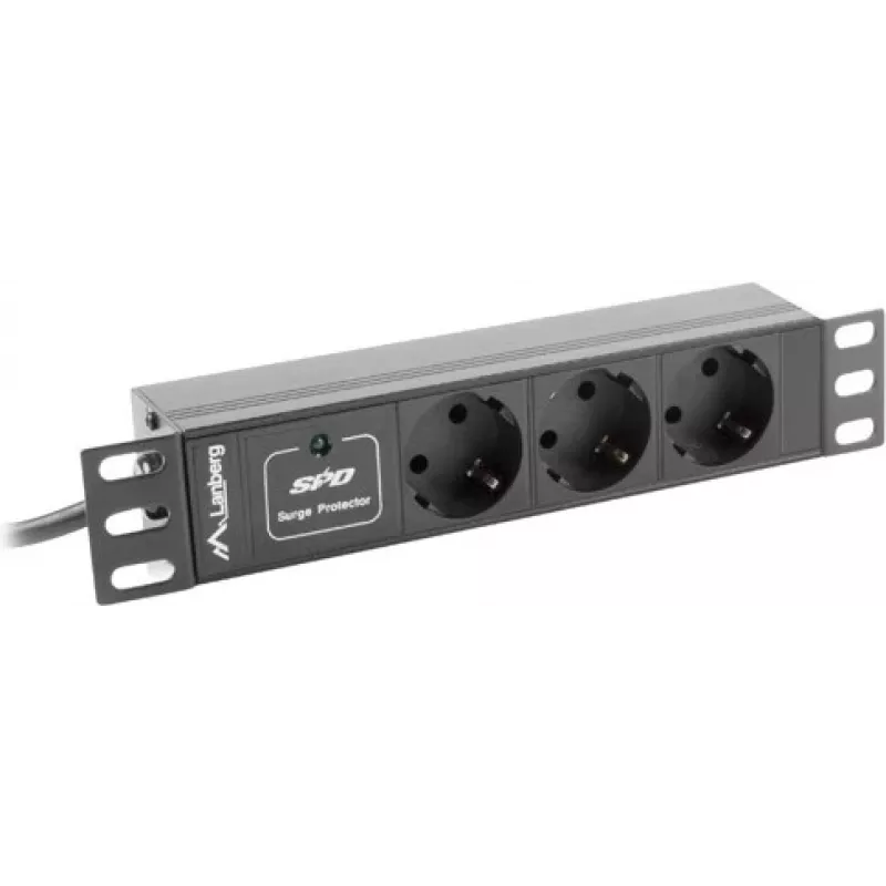 Lanberg PDU-03F-0200-BK stroomverdelereenheid (PDU) 1U zwart 3 AC-uitgangen (PDU-03E-0200-IEC-BK)