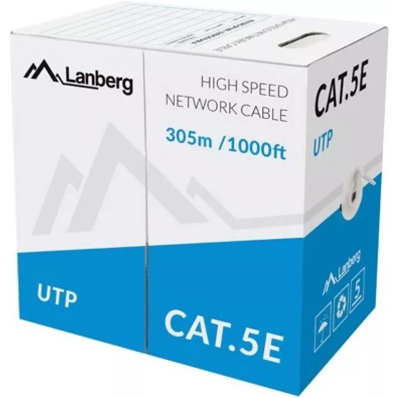 LANBERG netwerkkabel U/UTP Cat5e LCU5-10CC-0305-S, 305 m, CCA-ader, 24 AWG, grijs