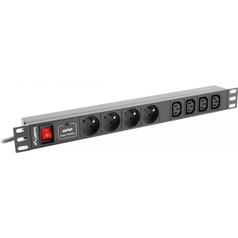 Lanberg PDU-04E04I-0200-IEC-BK 1U rack-PDU, 4x type E + 4x IEC C13, 10 A, 2 m, zwart