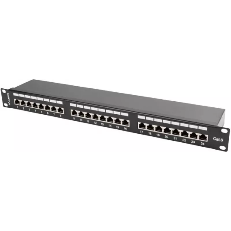 Patchpanel 1U LANBERG PPS6-1024-B, 24-poorts Cat6, metaal, zwart, 442×114,5×44,5 mm