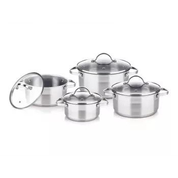 Pannenset LAMART LTSSSET8 – roestvrijstalen kookset, 4-delig, pannen 1,5 L / 2,1 L / 2,9 L, glazen deksels