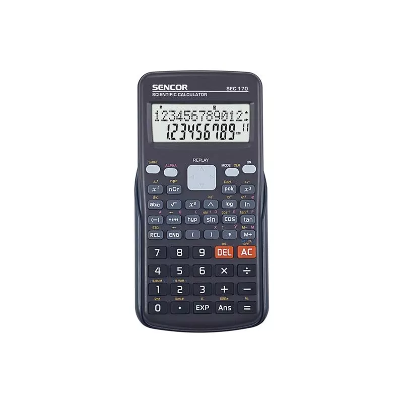Wetenschappelijke rekenmachine SENCOR SEC 170 — 240 functies, 2-regelig display, batterijgevoed, beschermhoes