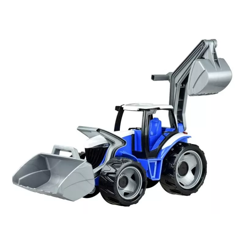 Lena GIGA TRUCKS tractor met voorlader, tractor, 3 jaar, kunststof, blauw, grijs, wit