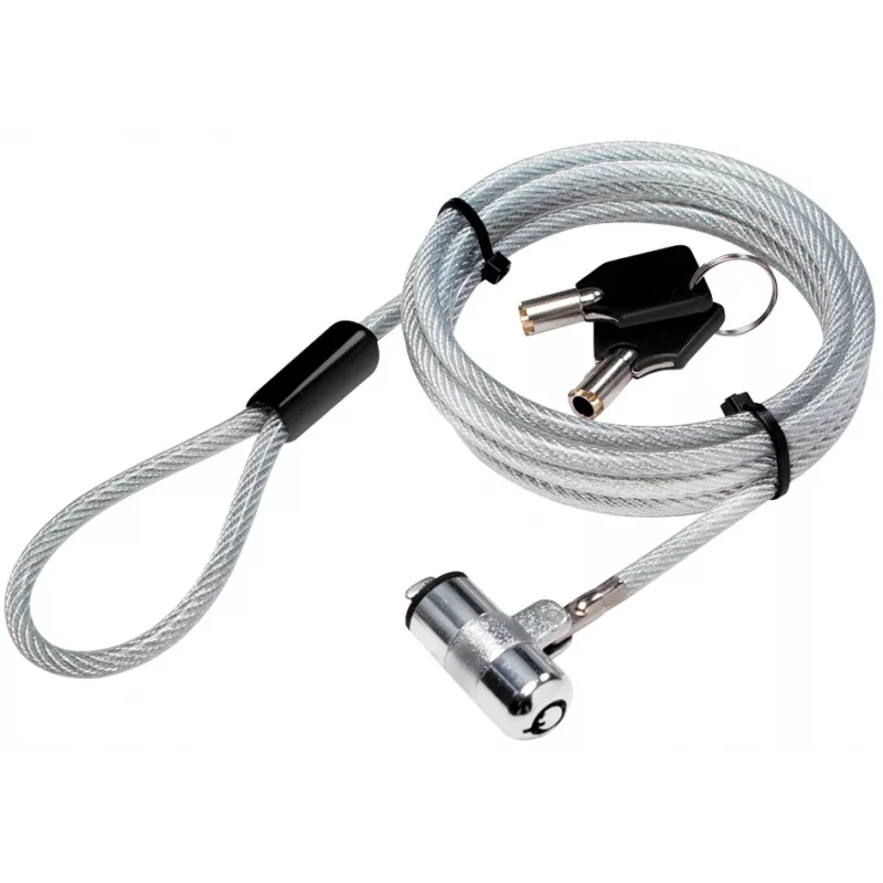 LogiLink NBS009 beveiligingskabel met sleutelslot voor notebook, 1,8 m, T-bar, 1,5 cm, 2 sleutels, slim, zilver