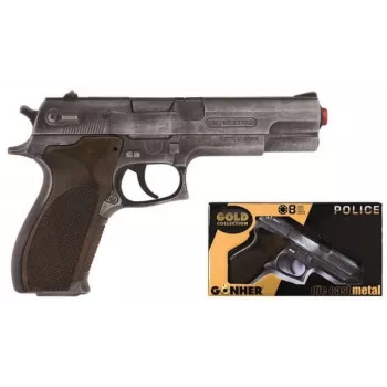Speelgoed dartpistool Pulio Police gun metal GONHER 45/1 15545/1 — metaallook, enkelschots speelgoedwapen