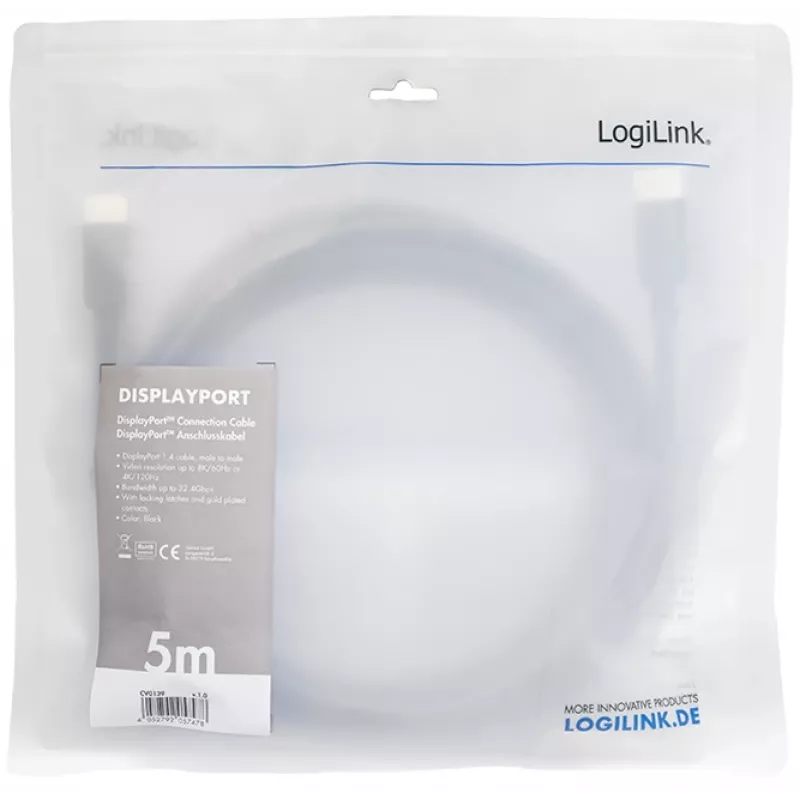 DisplayPort-kabel LogiLink CV0139 5 m zwart