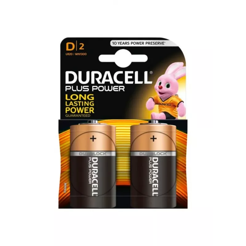 Duracell Basic D (R20) batterij — 2-pack, primaire zink-koolstofcellen