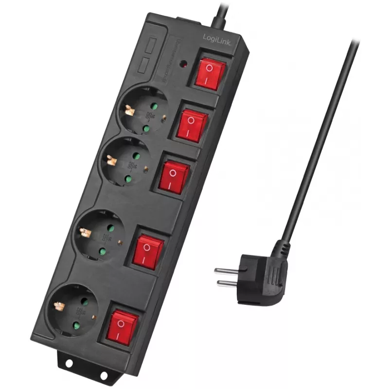 Verlengsnoer LogiLink LPS251 1,5 m 4 stopcontacten binnen zwart