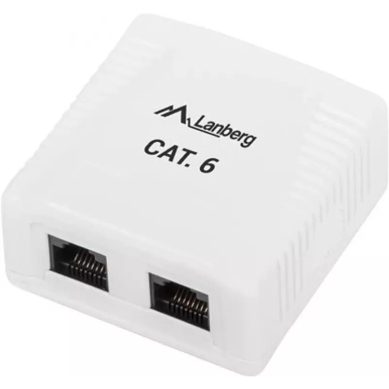 LANBERG opbouwdoos RJ-45 Cat6 OU6-0002-W wit, 2 bussen, 30×54×57 mm