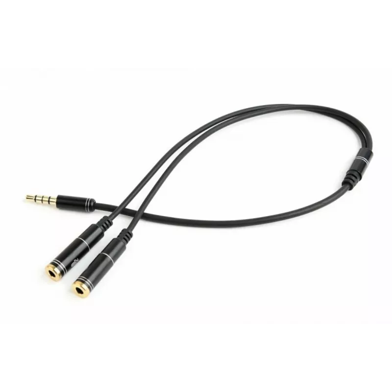 Gembird CCA-417M audioadapter, 4-pins 3,5 mm male naar 2x 3,5 mm female, 0,2 m, zwart