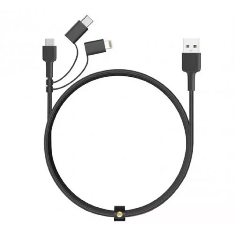 AUKEY CB-BAL5 3-in-1 gevlochten kabel, Micro USB / USB-C / Lightning, 1,2 m, zwart