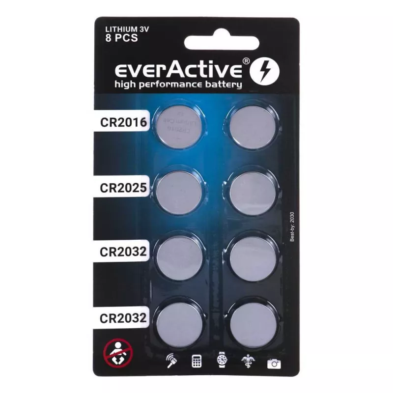 8 lithiumbatterijen-set everActive 4 x CR2032, 2 x CR2025, 2 x CR2016