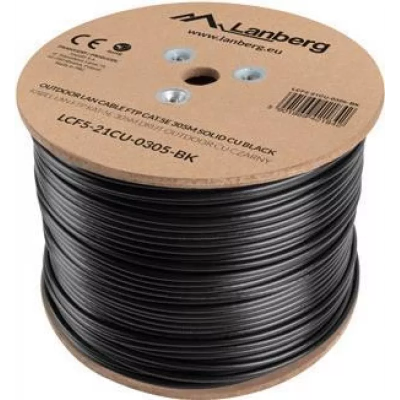 Lanberg LCF5-21CU-0305-BK Cat5e F/UTP installatiekabel voor buiten, massief koper, 305 m, zwart