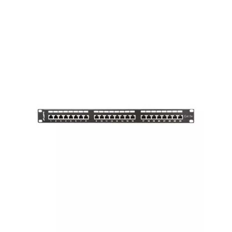 Patchpanel 1U LANBERG PPS5-1024-B — 24-poorts RJ-45 Cat5, metaal, zwart, rackmontage